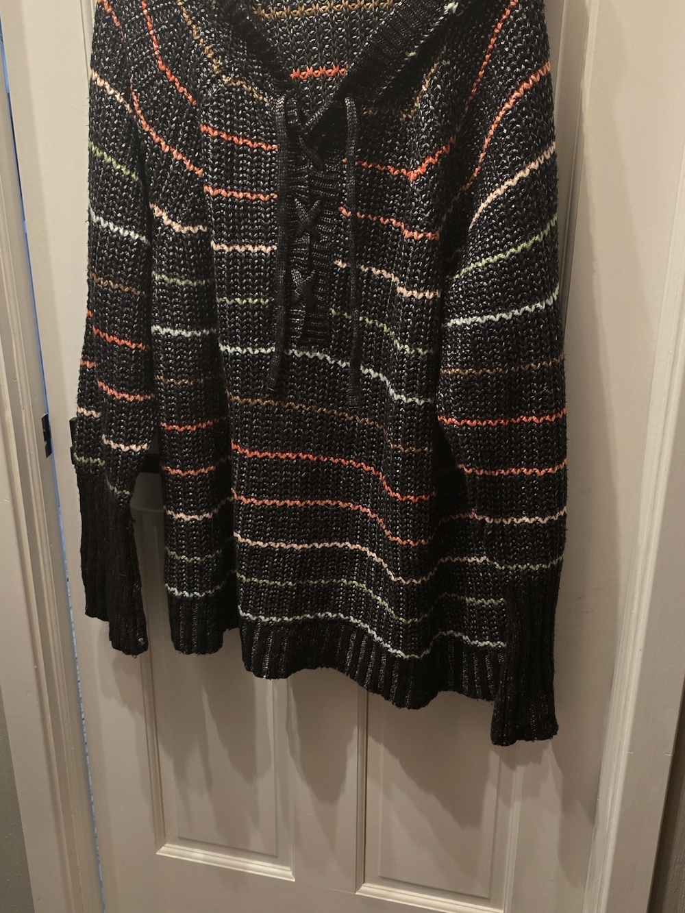 torrid Black Knit Hoodie with Multicolor Accent Stripes